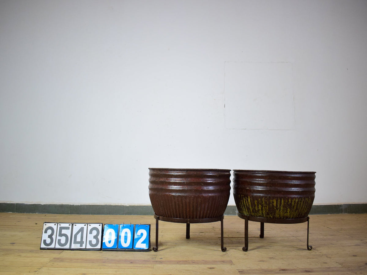Pair of Vintage Dolly Tub Planets on Iron Stands