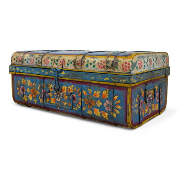 Vintage Indian Hand Painted Metal Travel Trunk Chest