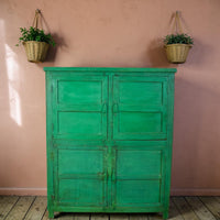 Vintage Worn Painted Rustic Cupboard Cabinet