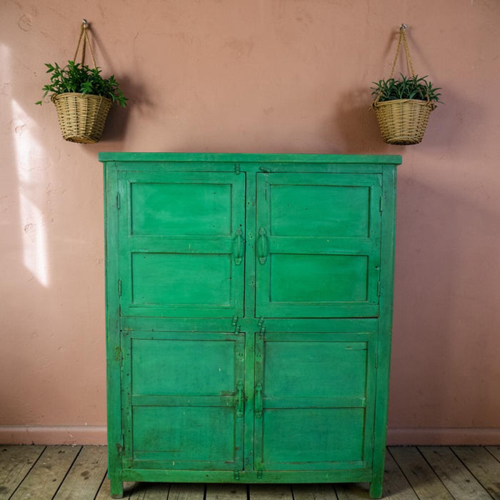 Vintage Worn Painted Rustic Cupboard Cabinet