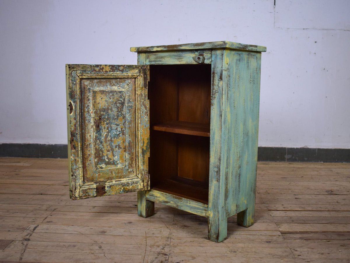 Vintage Reclaimed Carved Wood Pair of Bed Side Cabinet Cupboard