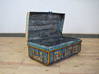 Vintage Indian Hand Painted Metal Travel Trunk Chest
