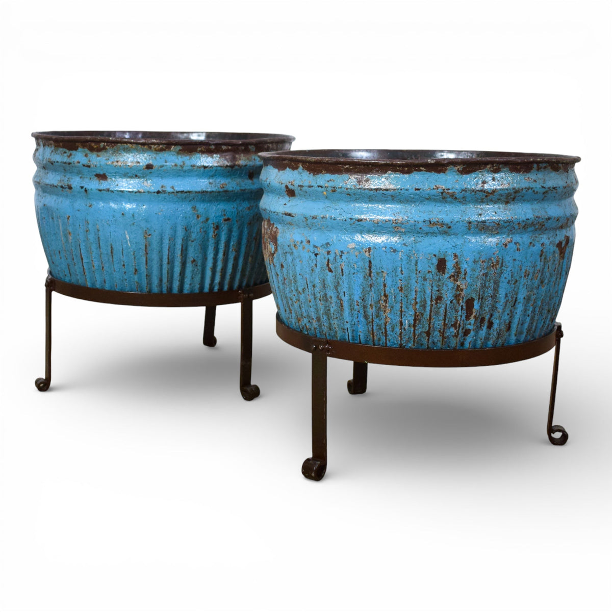 Pair of Vintage Dolly Tub Planets on Iron Stands
