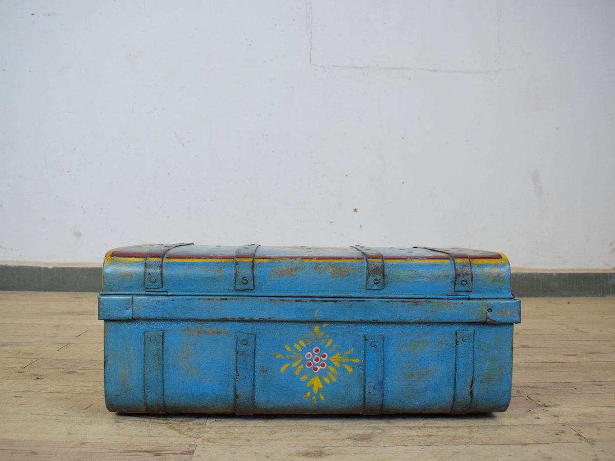 Vintage Indian Hand Painted Metal Travel Trunk Chest