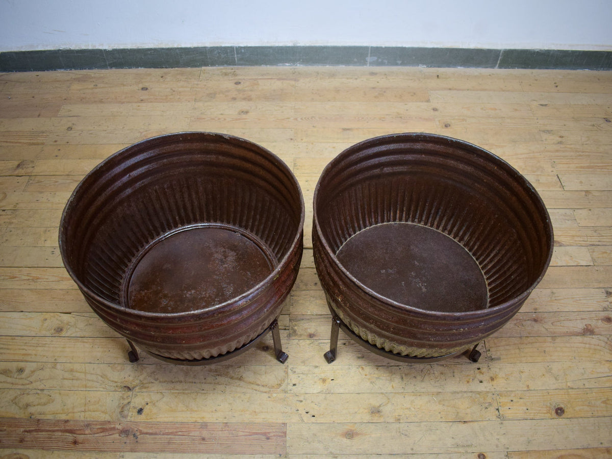 Pair of Vintage Dolly Tub Planets on Iron Stands