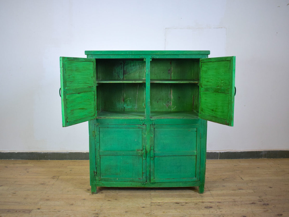 Vintage Worn Painted Rustic Cupboard Cabinet