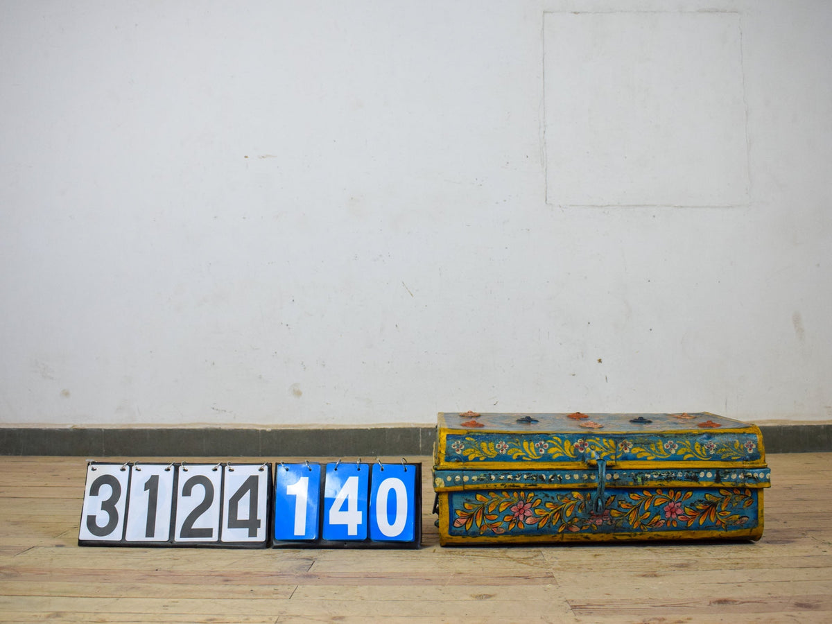 Vintage Indian Hand Painted Metal Travel Trunk Chest