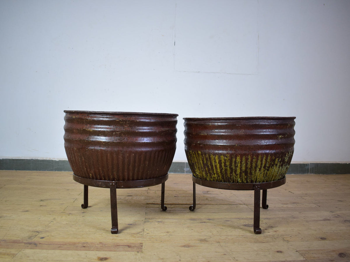 Pair of Vintage Dolly Tub Planets on Iron Stands