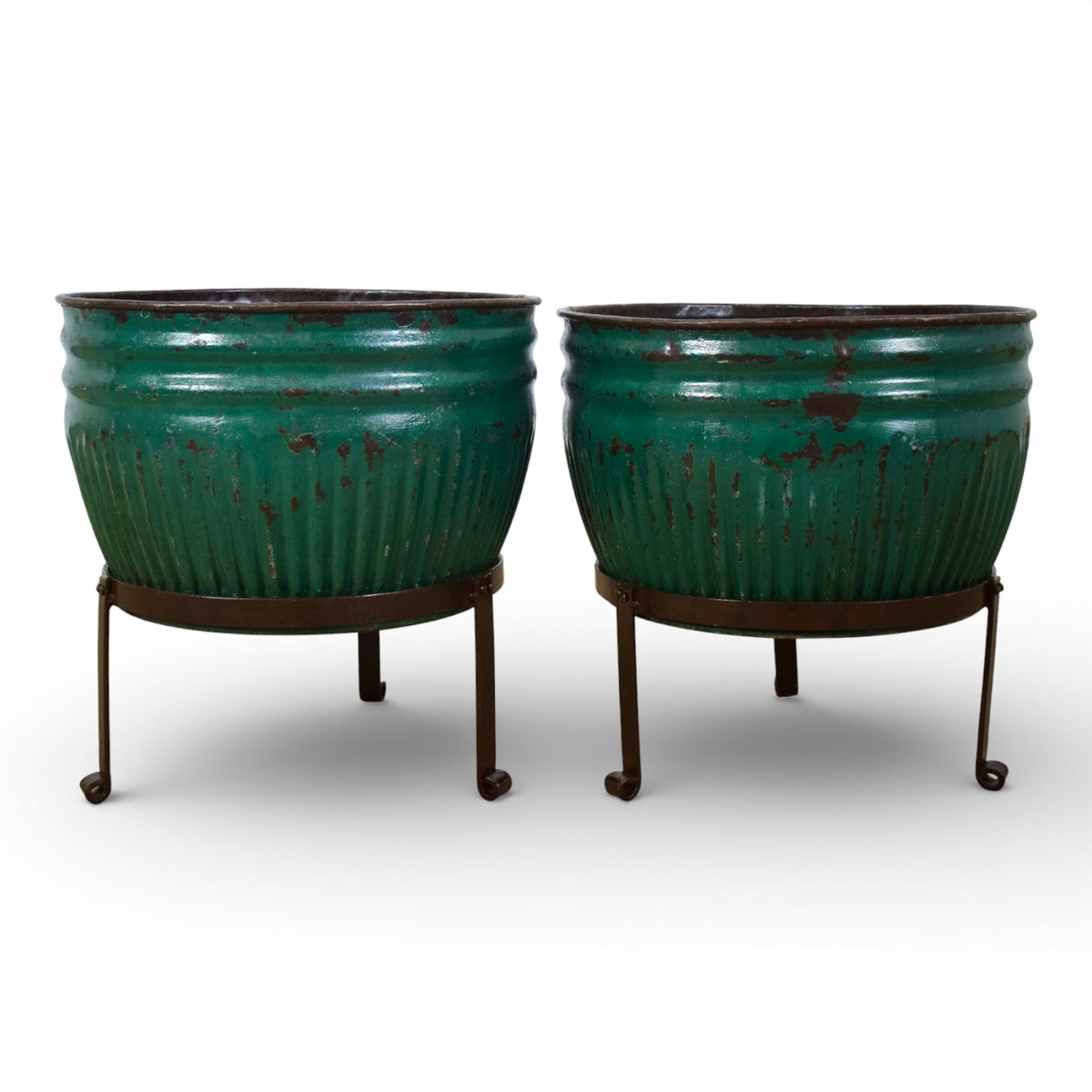 Pair of Vintage Dolly Tub Planets on Iron Stands