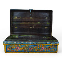 Vintage Indian Hand Painted Metal Travel Trunk Chest