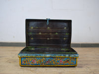 Vintage Indian Hand Painted Metal Travel Trunk Chest