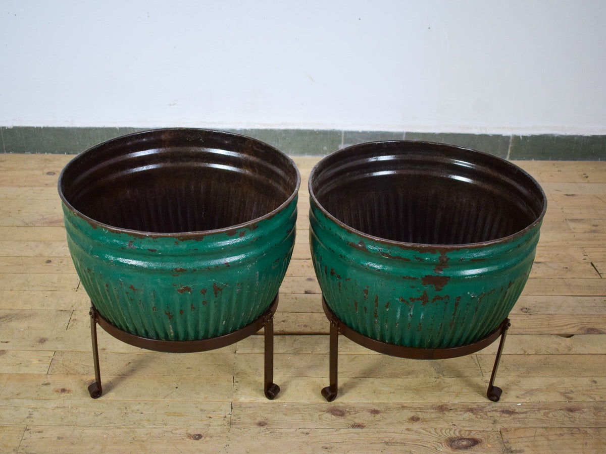 Pair of Vintage Dolly Tub Planets on Iron Stands