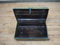 Vintage Indian Hand Painted Metal Travel Trunk Chest