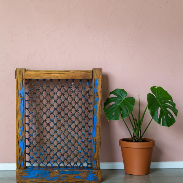 Vintage Wooden Iron Metal Indian Jali Window Frame