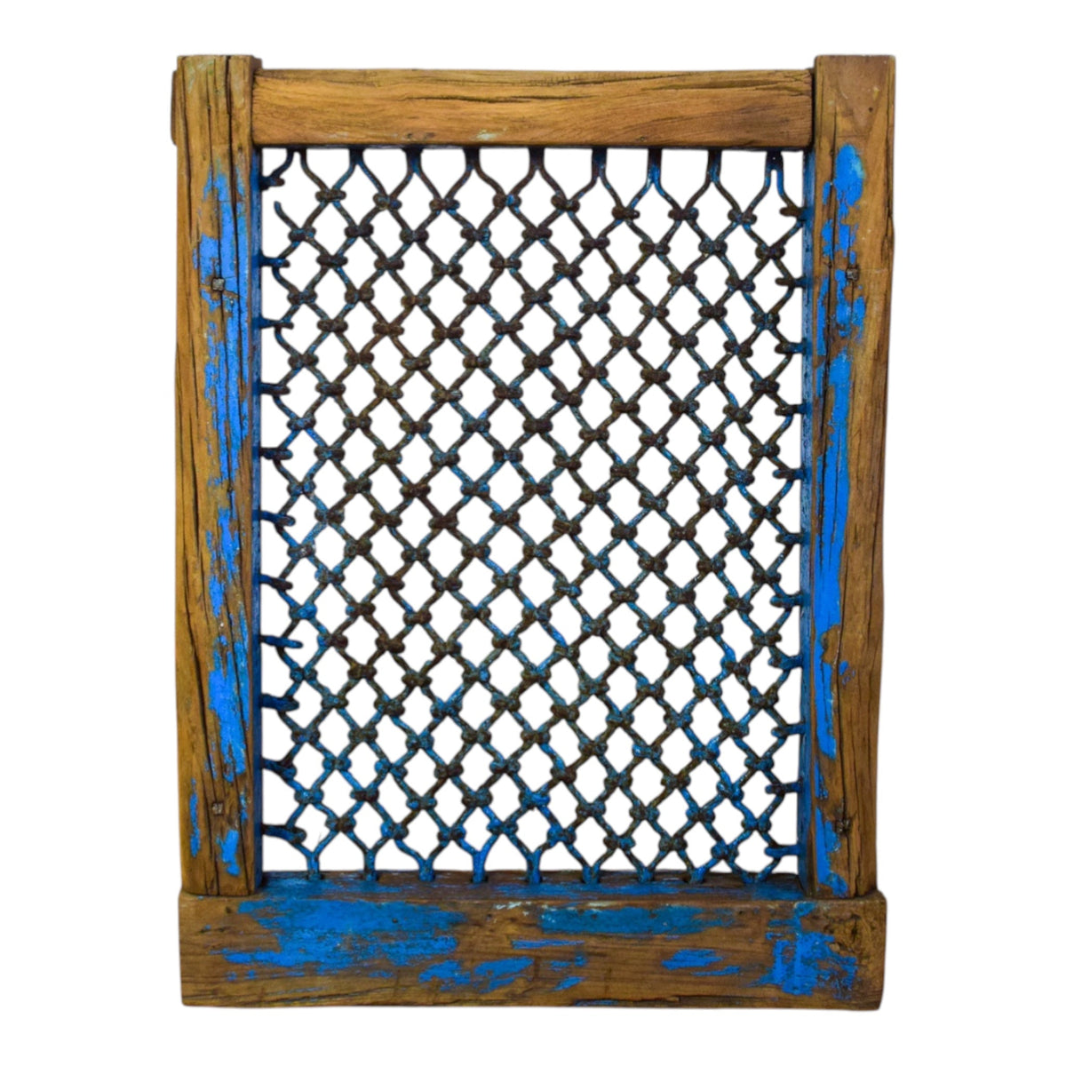 Vintage Wooden Iron Metal Indian Jali Window Frame