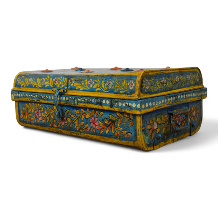 Vintage Indian Hand Painted Metal Travel Trunk Chest