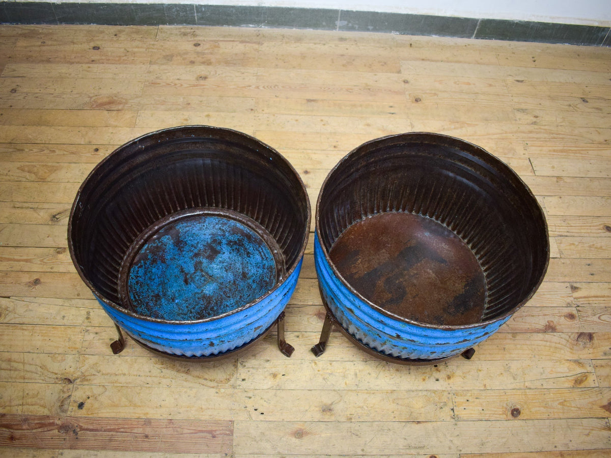Pair of Vintage Dolly Tub Planets on Iron Stands