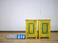 Vintage Reclaimed Carved Wood Pair of Bed Side Cabinet Cupboard