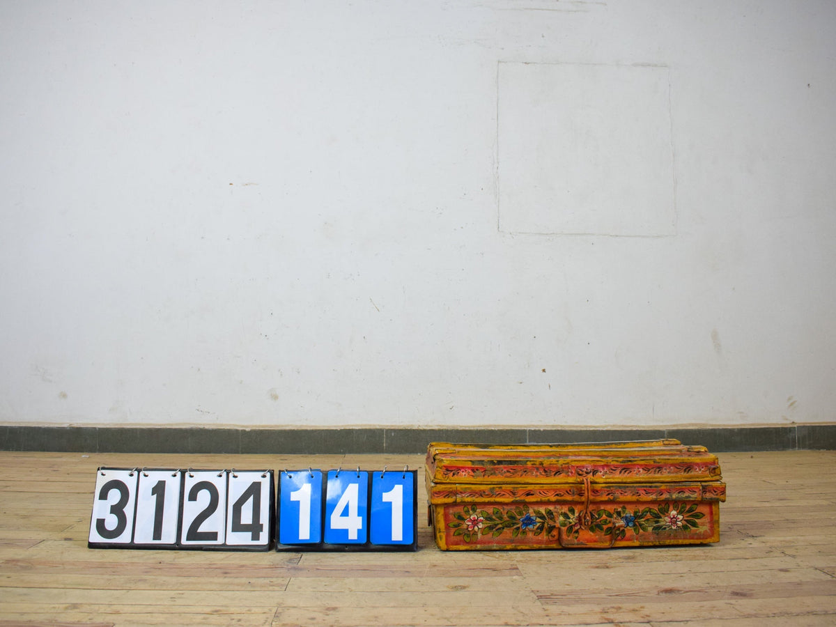 Vintage Indian Hand Painted Metal Travel Trunk Chest