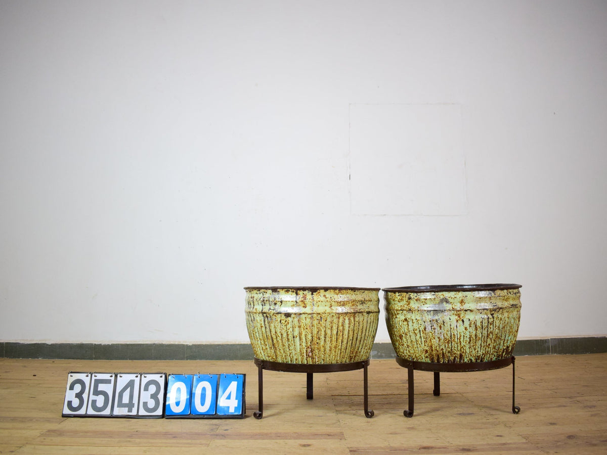 Pair of Vintage Dolly Tub Planets on Iron Stands