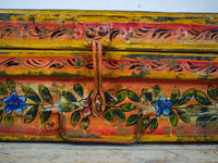 Vintage Indian Hand Painted Metal Travel Trunk Chest