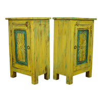Vintage Reclaimed Carved Wood Pair of Bed Side Cabinet Cupboard