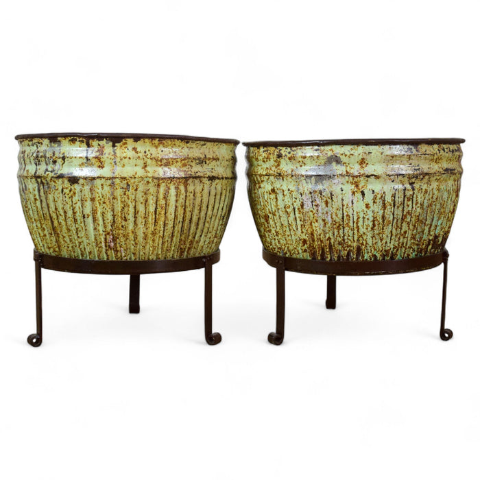 Pair of Vintage Dolly Tub Planets on Iron Stands