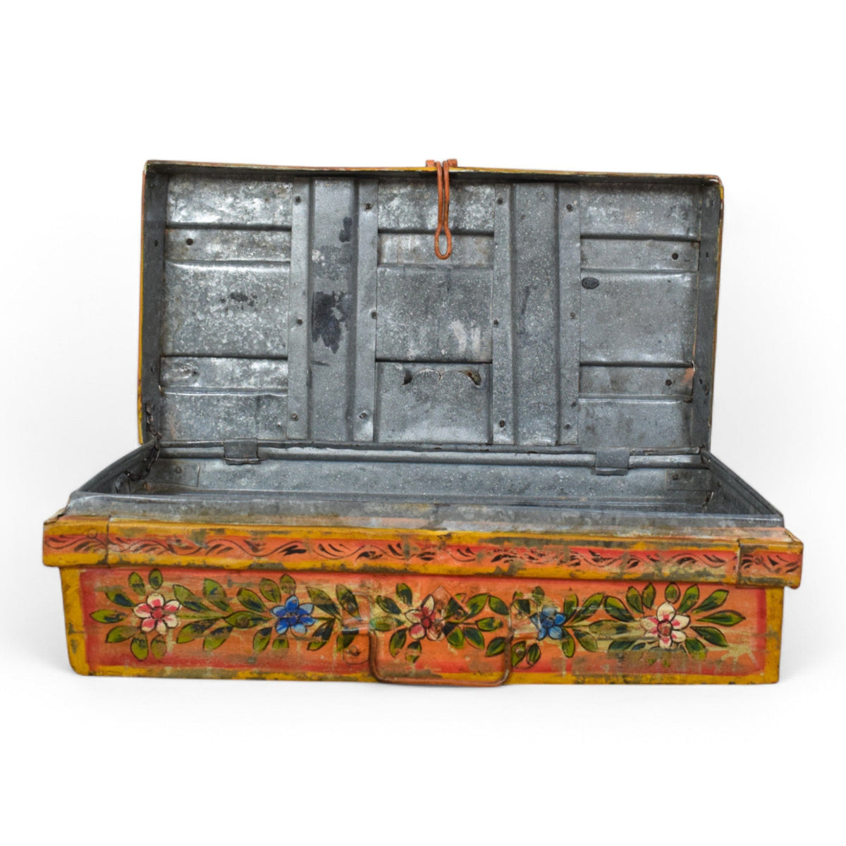 Vintage Indian Hand Painted Metal Travel Trunk Chest