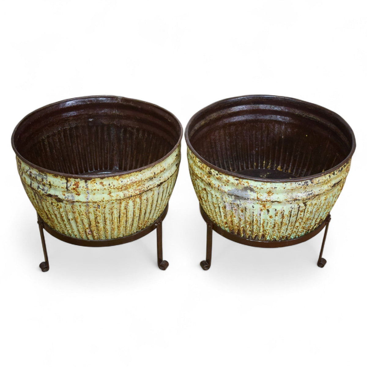 Pair of Vintage Dolly Tub Planets on Iron Stands