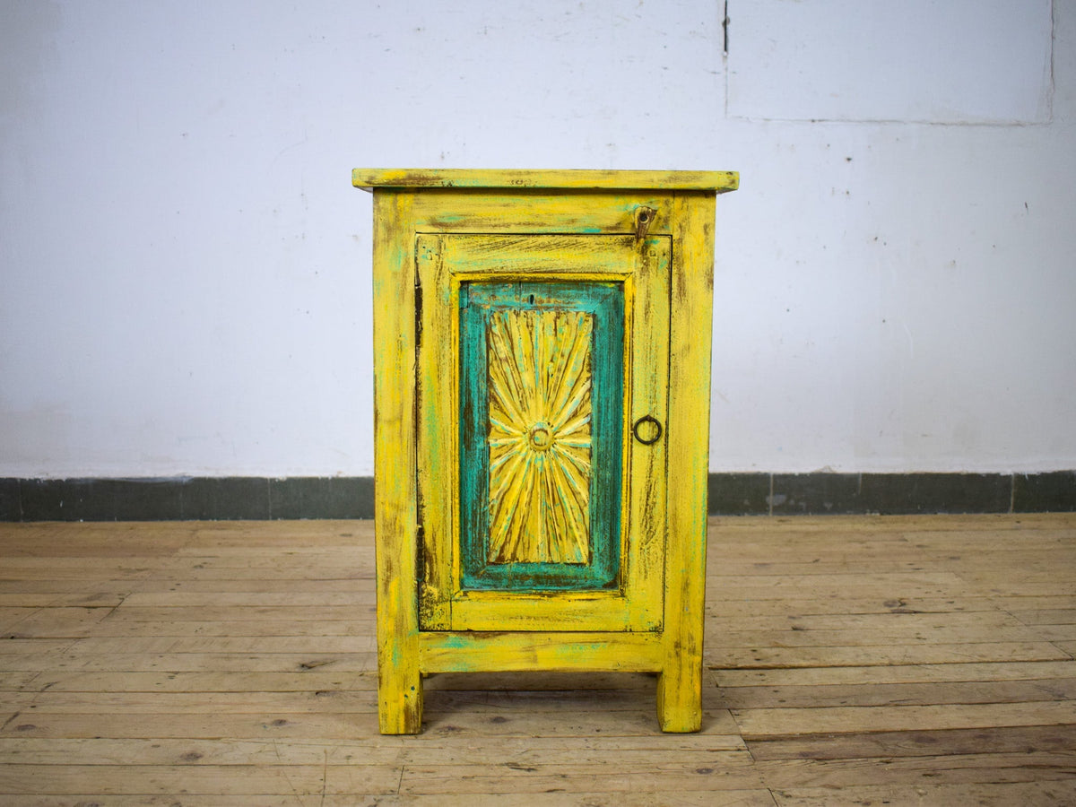 Vintage Reclaimed Carved Wood Pair of Bed Side Cabinet Cupboard
