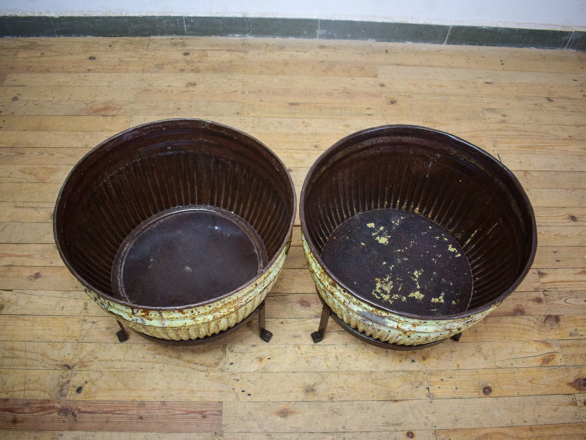 Pair of Vintage Dolly Tub Planets on Iron Stands