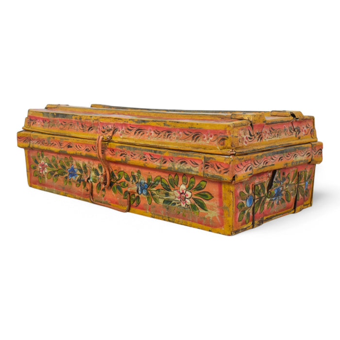 Vintage Indian Hand Painted Metal Travel Trunk Chest