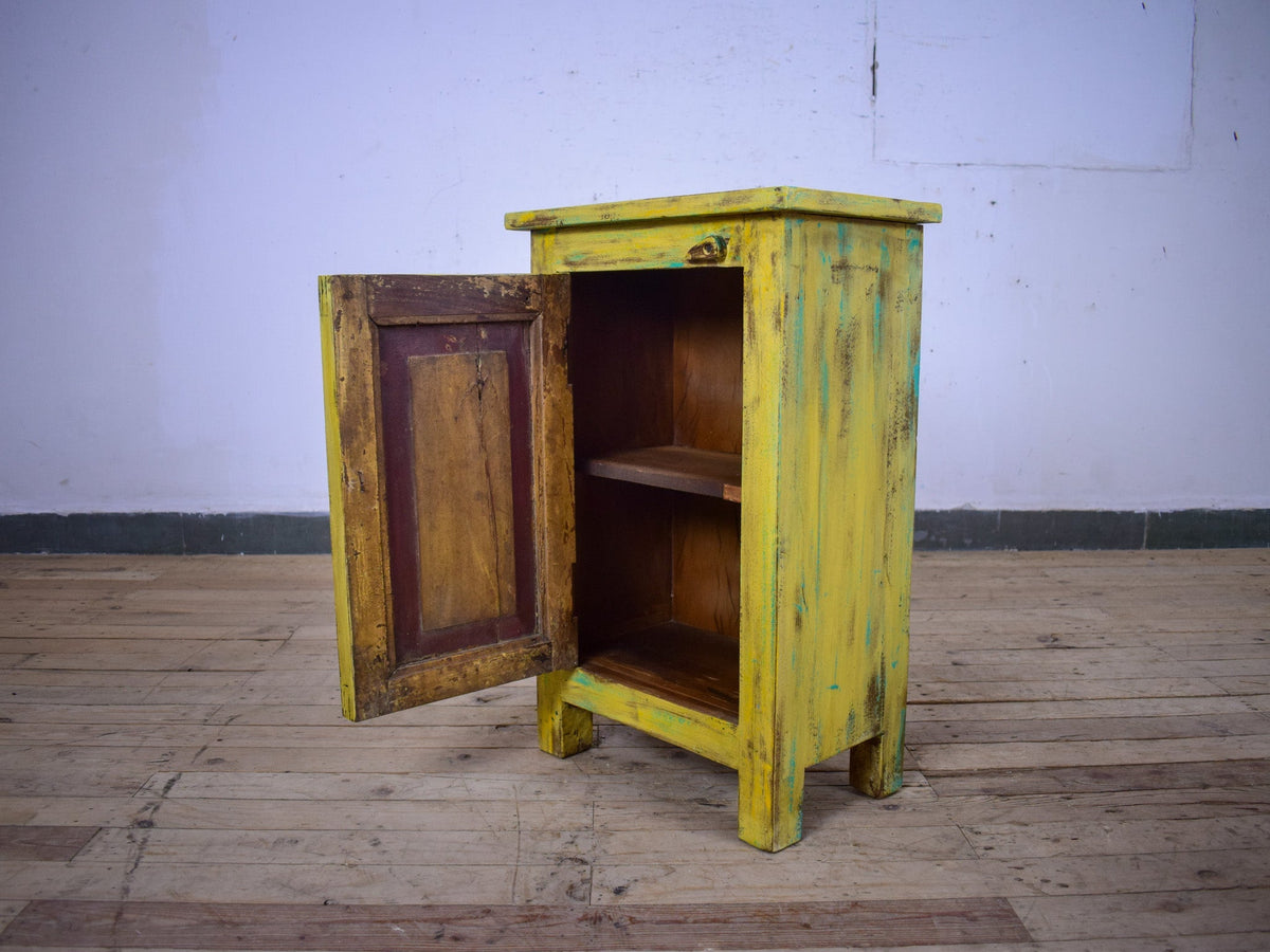 Vintage Reclaimed Carved Wood Pair of Bed Side Cabinet Cupboard