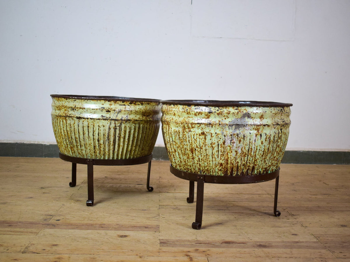 Pair of Vintage Dolly Tub Planets on Iron Stands
