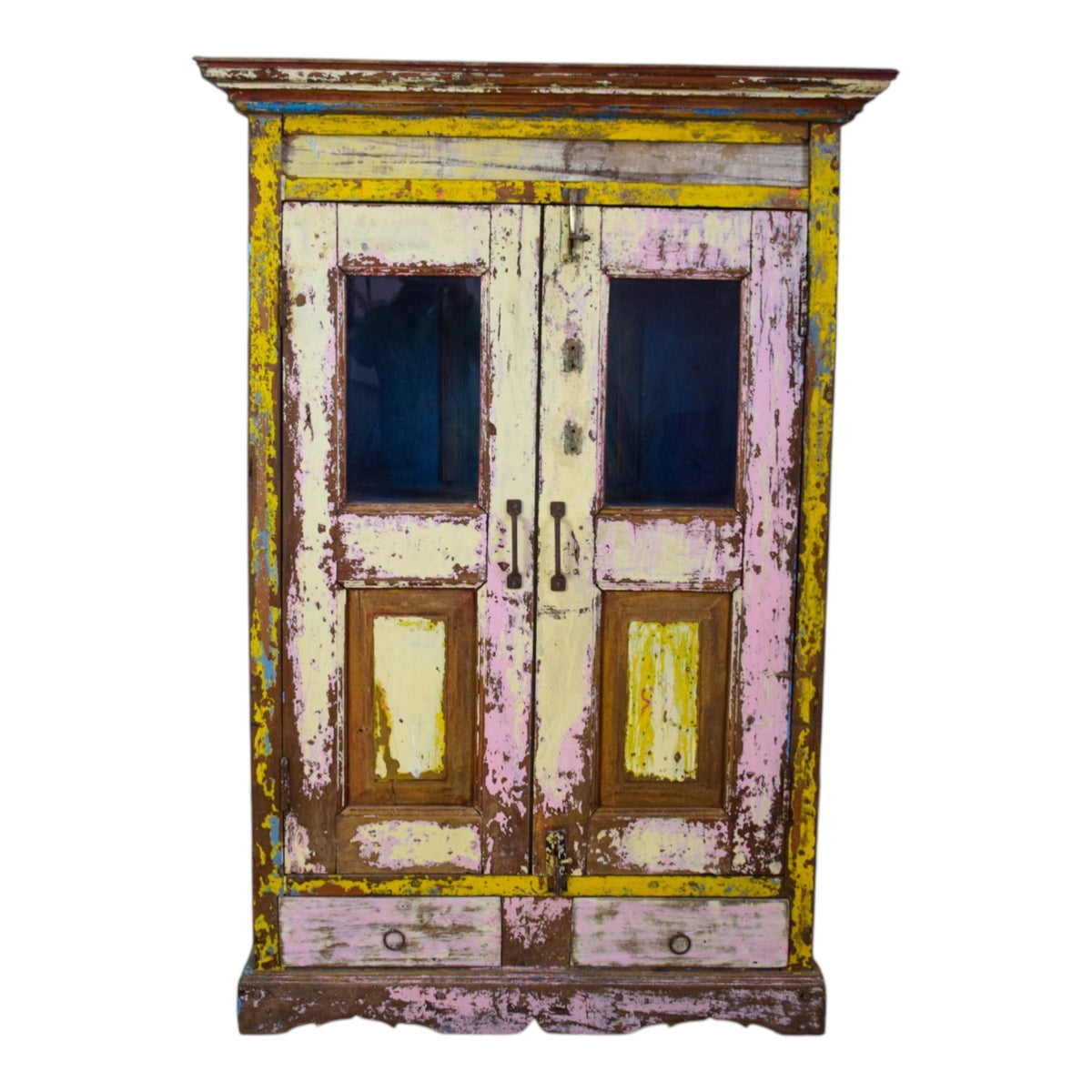 Vintage Worn Painted Rustic Cupboard Cabinet