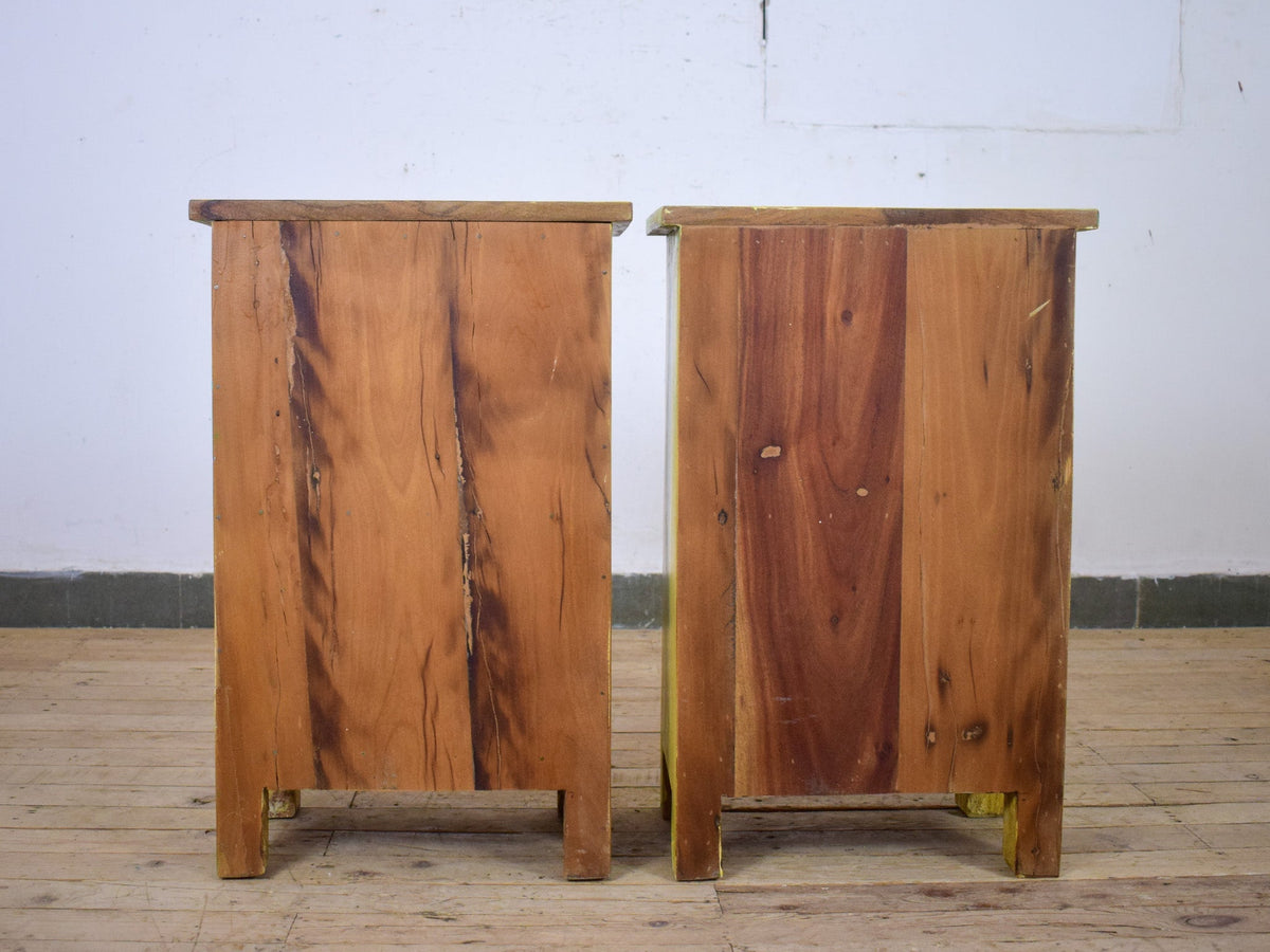 Vintage Reclaimed Carved Wood Pair of Bed Side Cabinet Cupboard