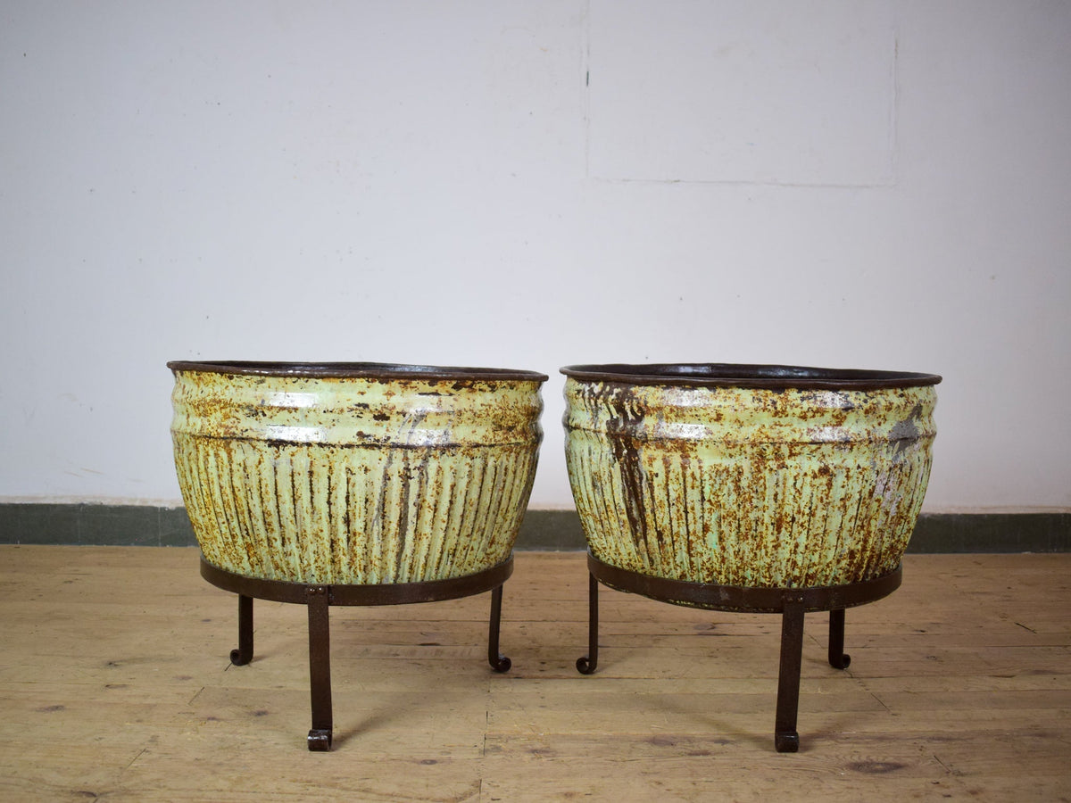 Pair of Vintage Dolly Tub Planets on Iron Stands