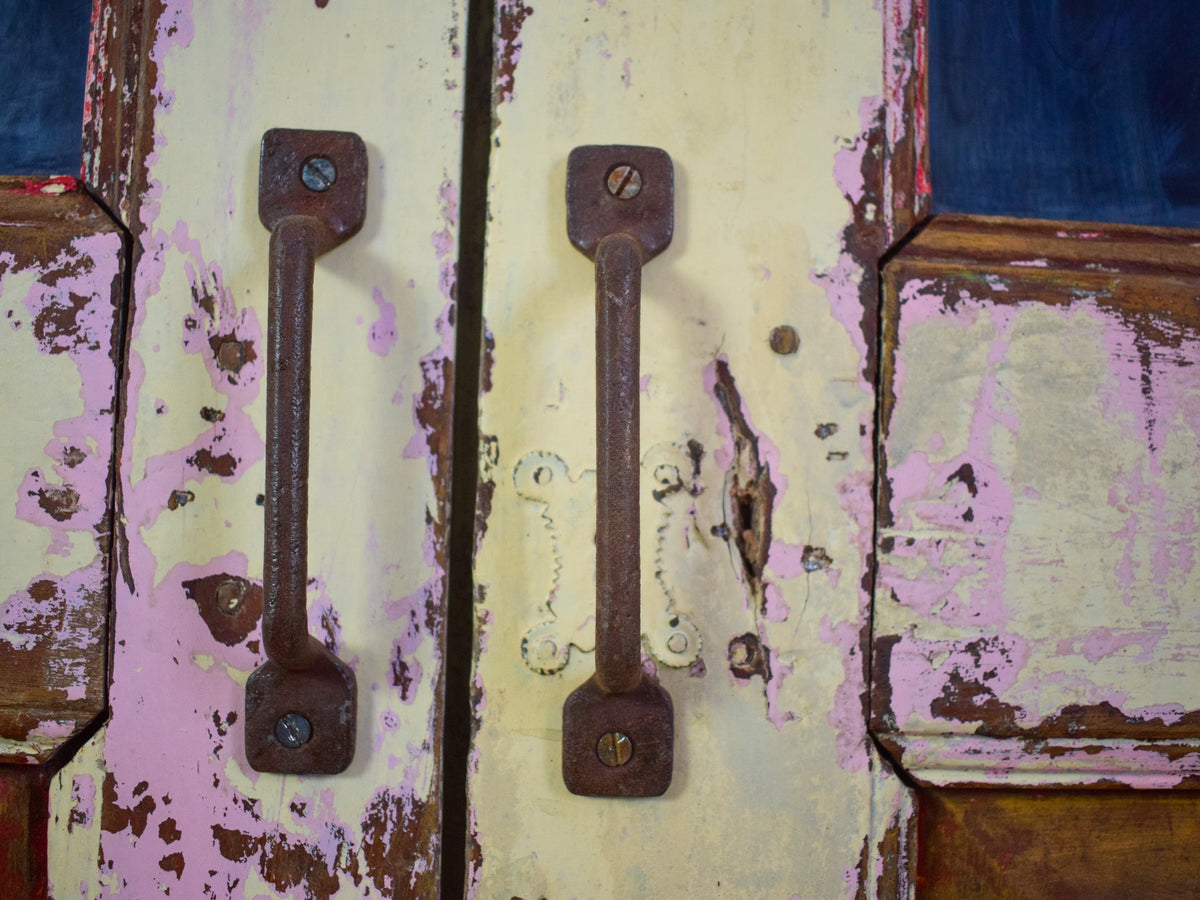Vintage Worn Painted Rustic Cupboard Cabinet