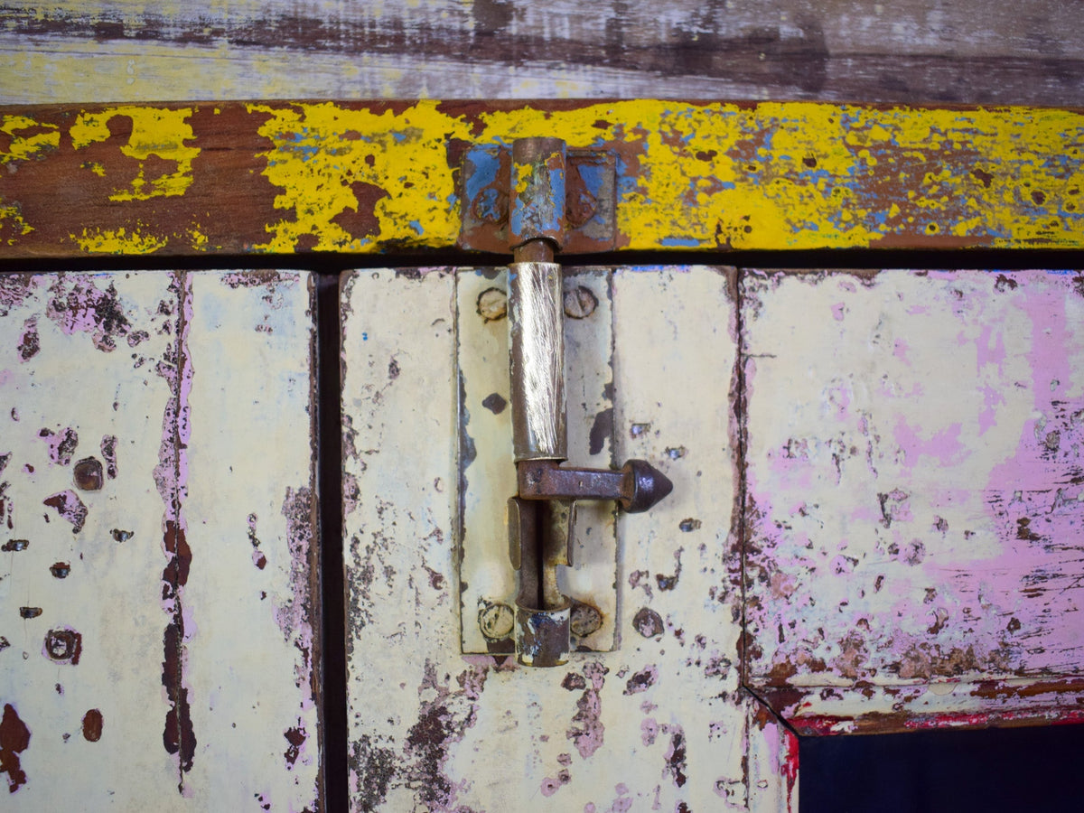 Vintage Worn Painted Rustic Cupboard Cabinet