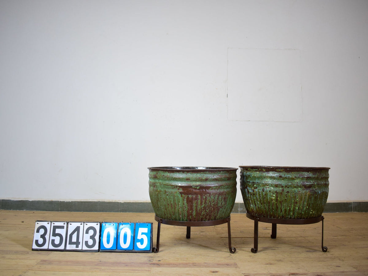 Pair of Vintage Dolly Tub Planets on Iron Stands