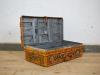 Vintage Indian Hand Painted Metal Travel Trunk Chest