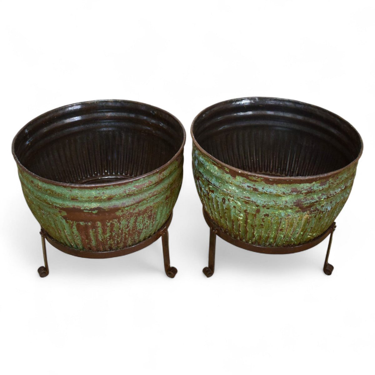 Pair of Vintage Dolly Tub Planets on Iron Stands