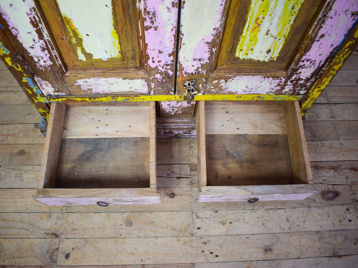 Vintage Worn Painted Rustic Cupboard Cabinet