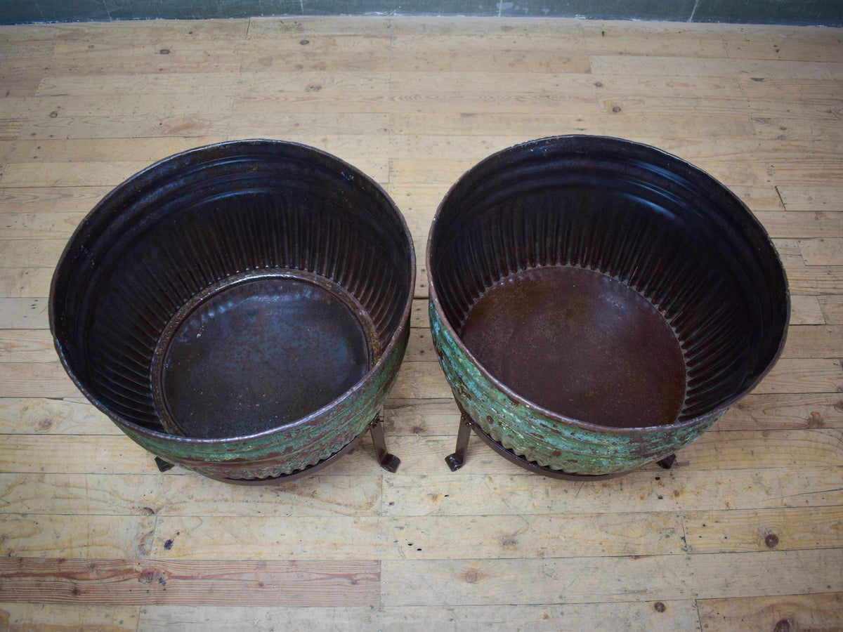 Pair of Vintage Dolly Tub Planets on Iron Stands