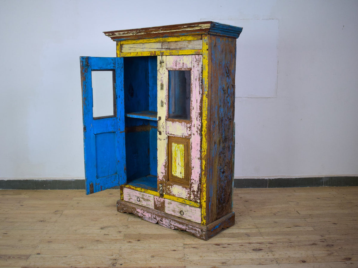 Vintage Worn Painted Rustic Cupboard Cabinet