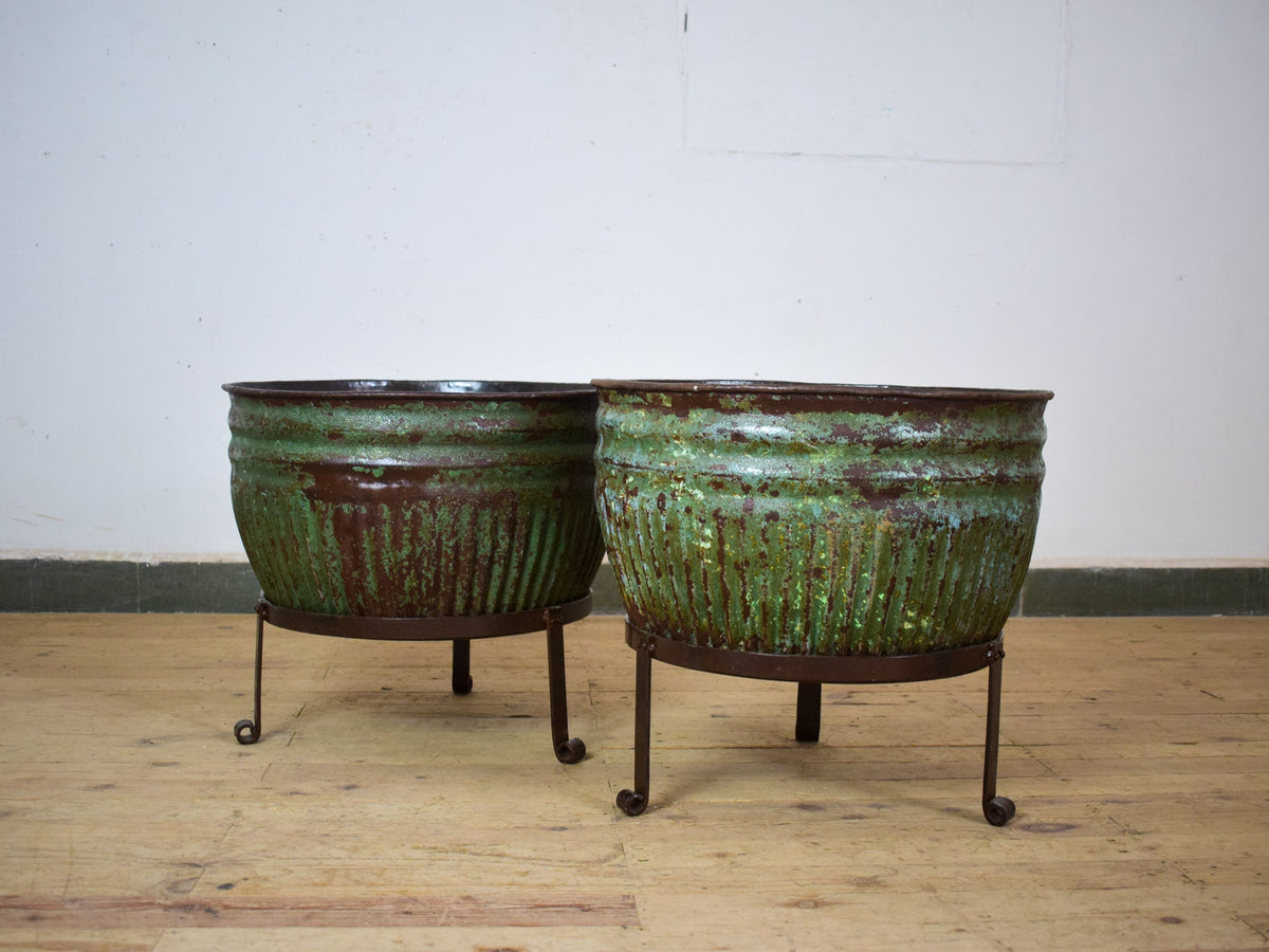 Pair of Vintage Dolly Tub Planets on Iron Stands