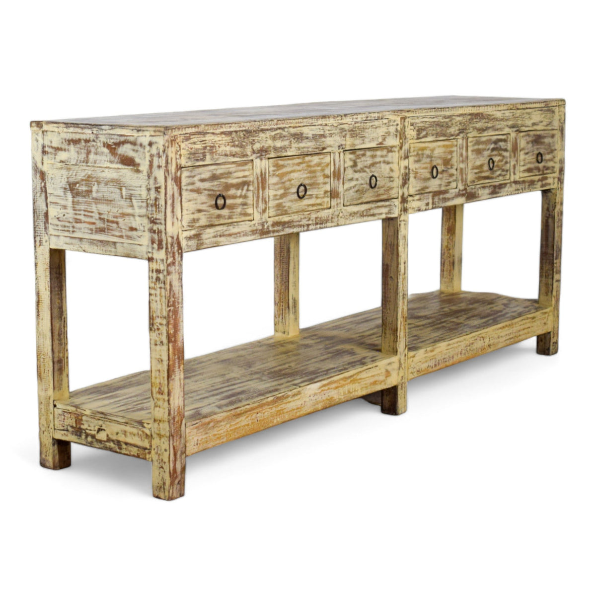 Vintage Solid Wood Rustic Sideboard Cupboard Drawers