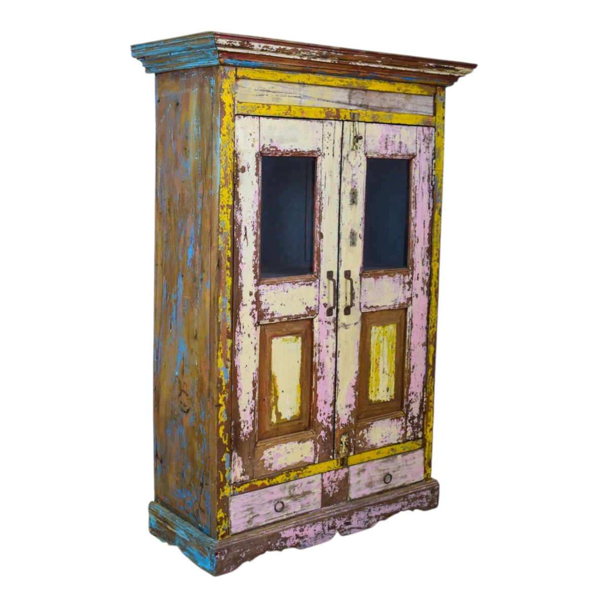 Vintage Worn Painted Rustic Cupboard Cabinet