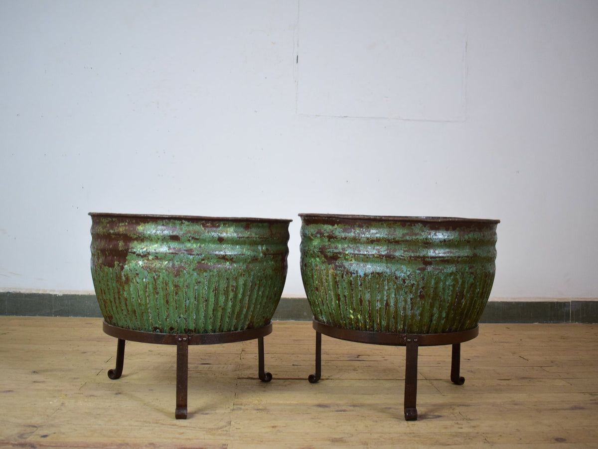 Pair of Vintage Dolly Tub Planets on Iron Stands