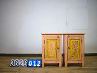Vintage Reclaimed Carved Wood Pair of Bed Side Cabinet Cupboard